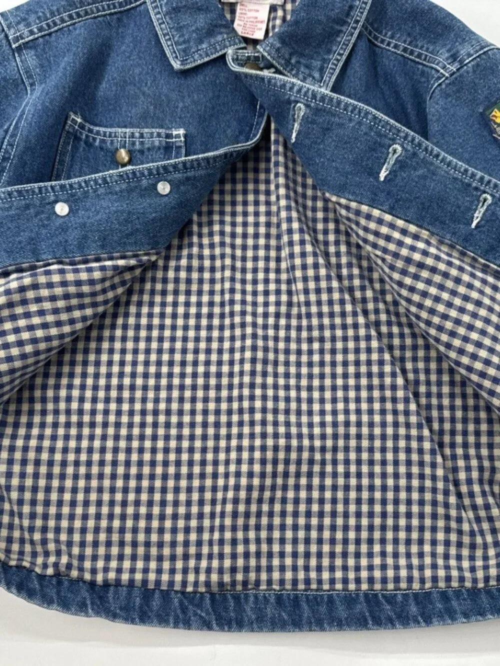 Vintage Gymboree Denim Jacket Boys Large 6-7 Blue Chore Coat Lined Button Jean